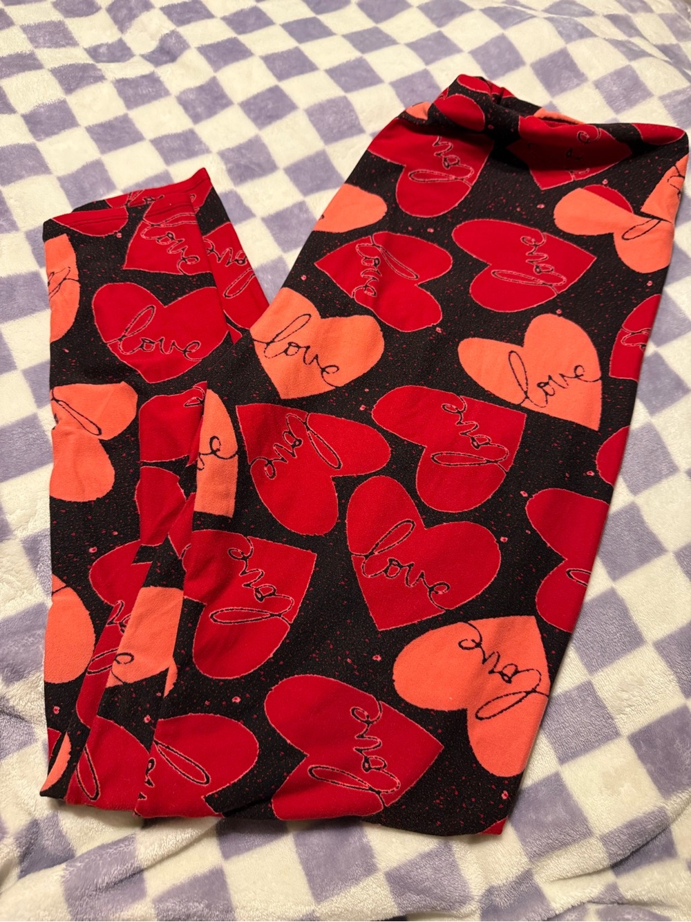 LuLaRoe Red and Pink Heart Motif Leggings